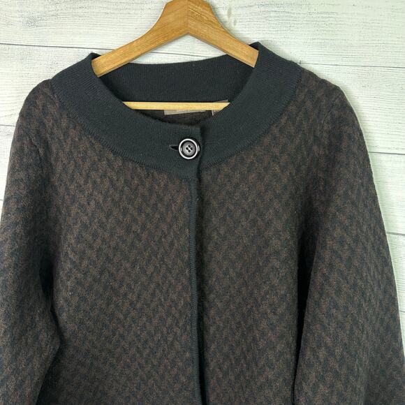 Heather B Womens size 2X Wool Houndstooth Swing Cape Jacket Cardigan Black Brown - Picture 3 of 9